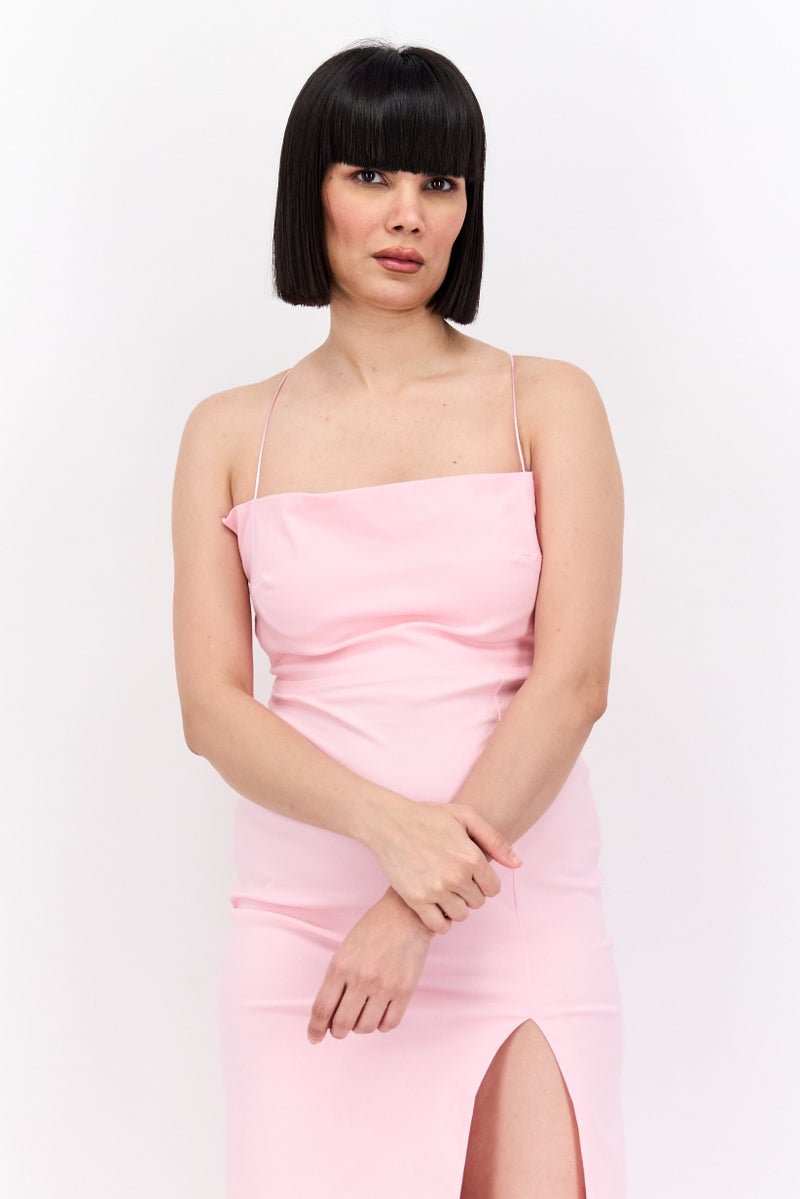 Vesper Women Plain Midi Dress, Pink - Image 2